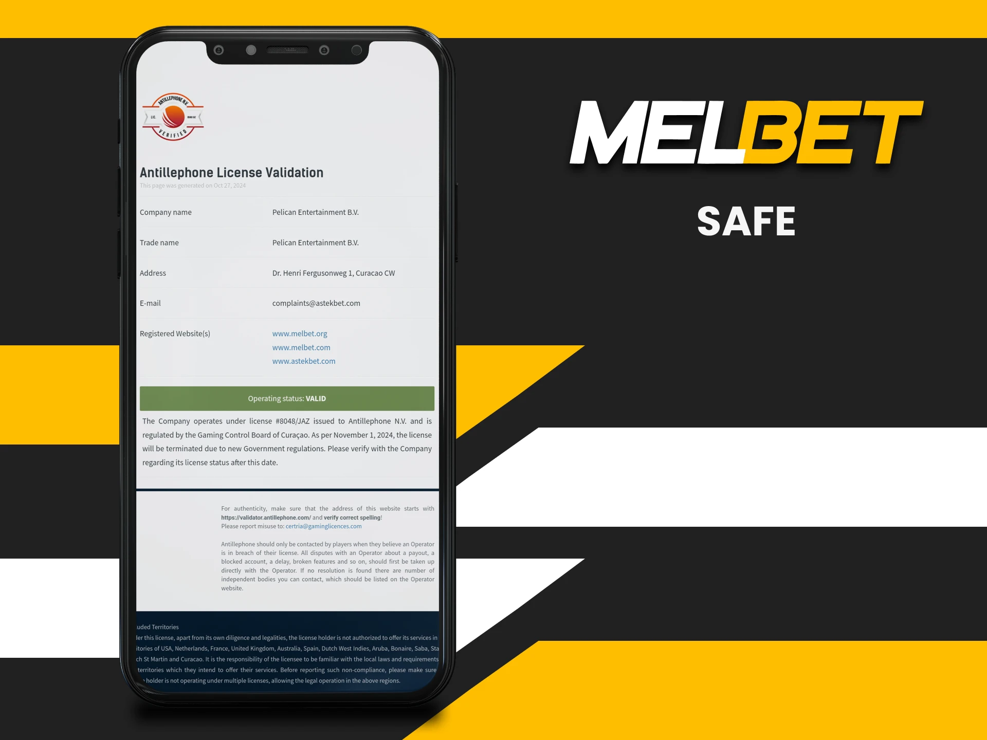 Melbet official app is legal and safe.