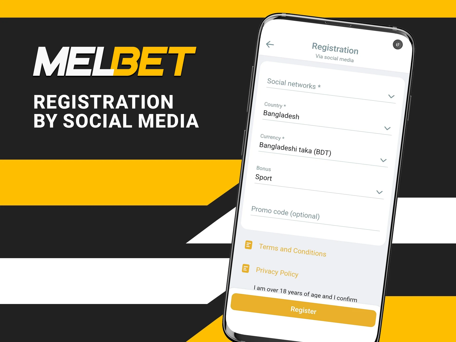 Make it easy to create an account in one of the ways at Melbet.