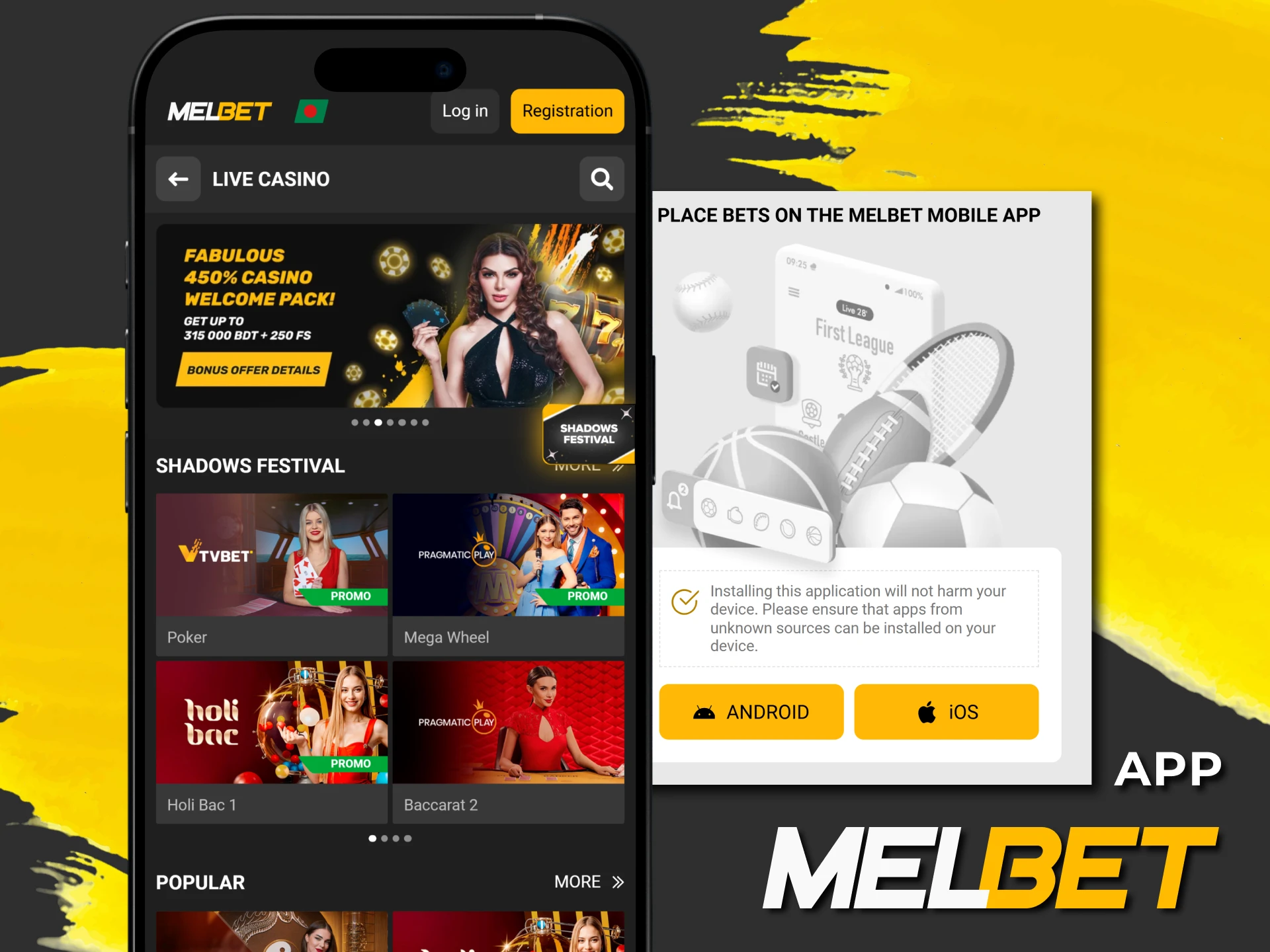 Install the Melbet app and play live casino games.