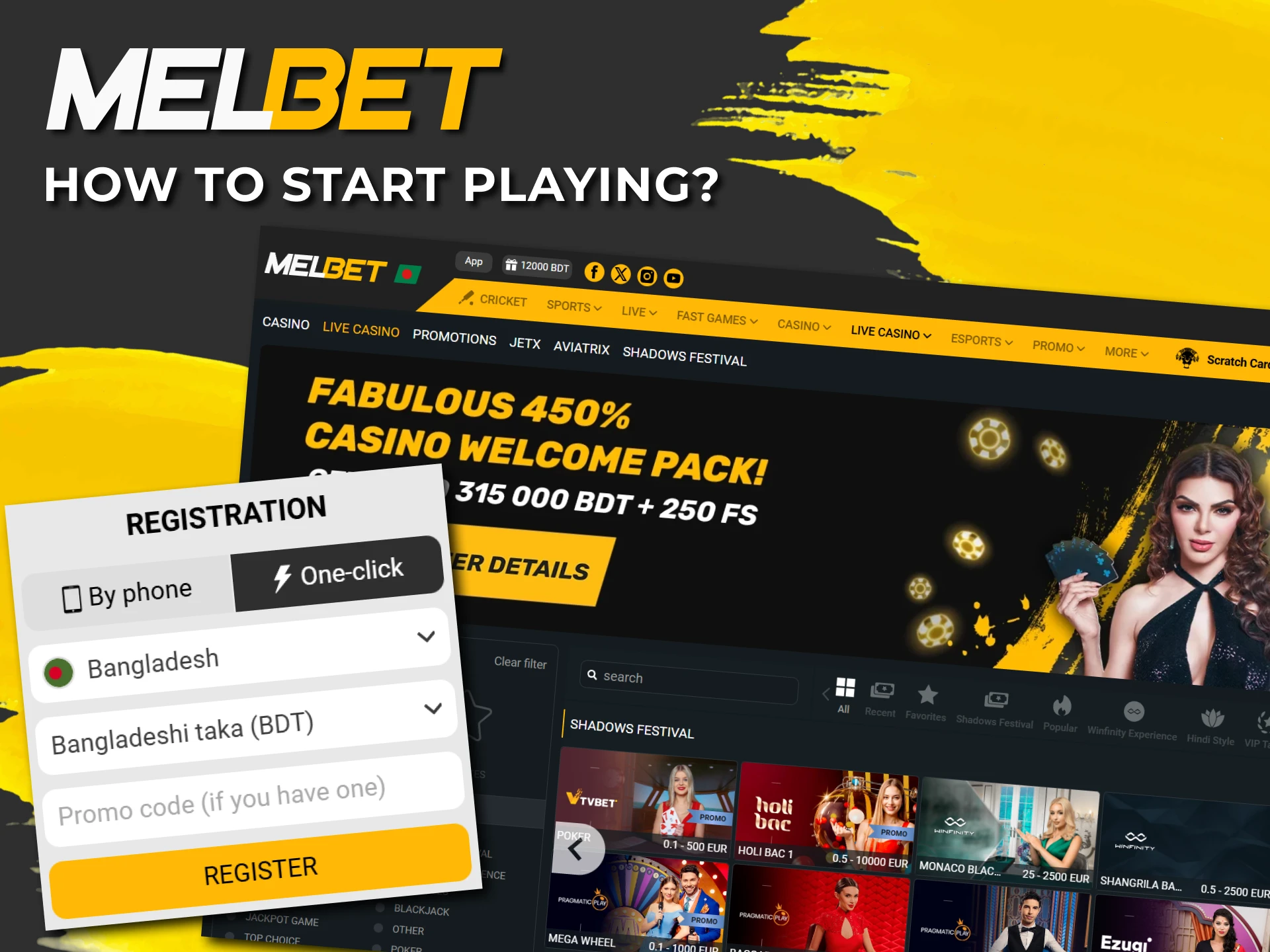 Create an account and go to the Melbet live casino section.