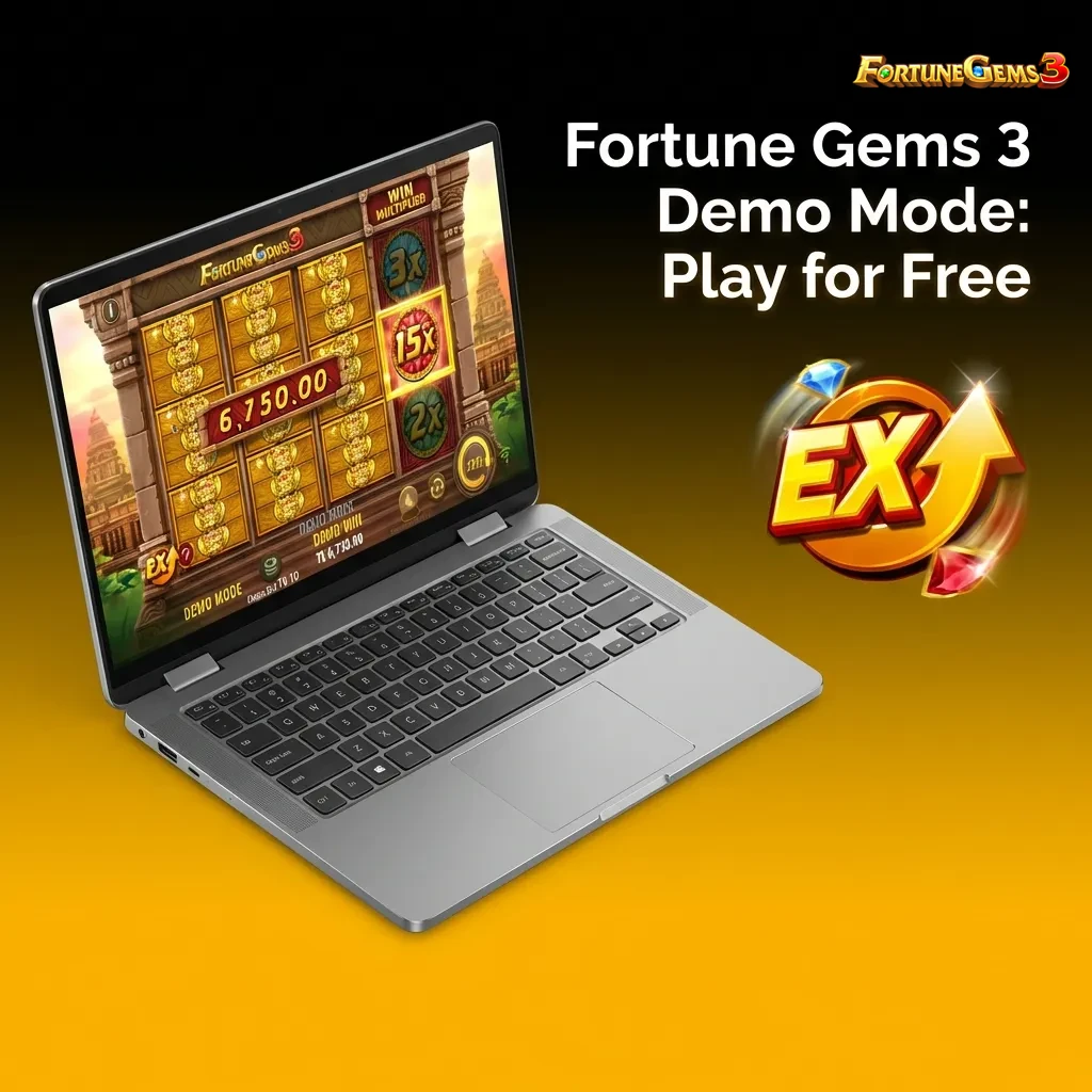 Fortune Gems 3 demo mode interface showing virtual credits for risk-free play and strategy testing